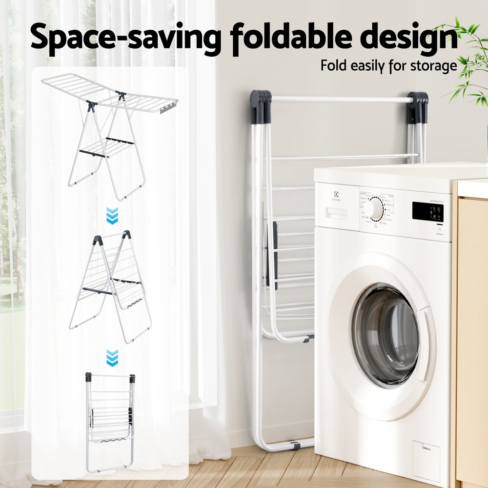 Artiss 2 Tier Clothes Rack Airer Foldable 139CM White-4