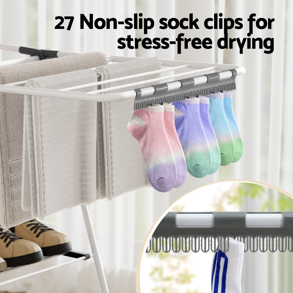 Artiss 2 Tier Clothes Rack Airer Foldable 139CM White-5