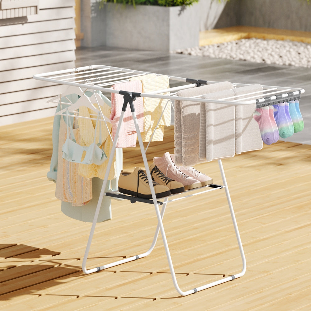 Artiss 2 Tier Clothes Rack Airer Foldable 139CM White-6