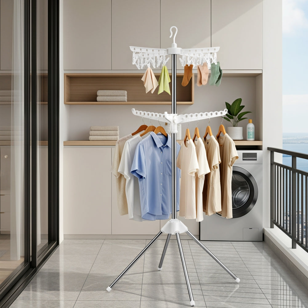 Artiss Clothes Rack Airer 2 Tier Rotatable Hanger Foldable-0