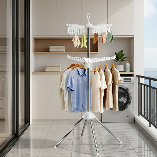 Artiss Clothes Rack Airer 2 Tier Rotatable Hanger Foldable-0