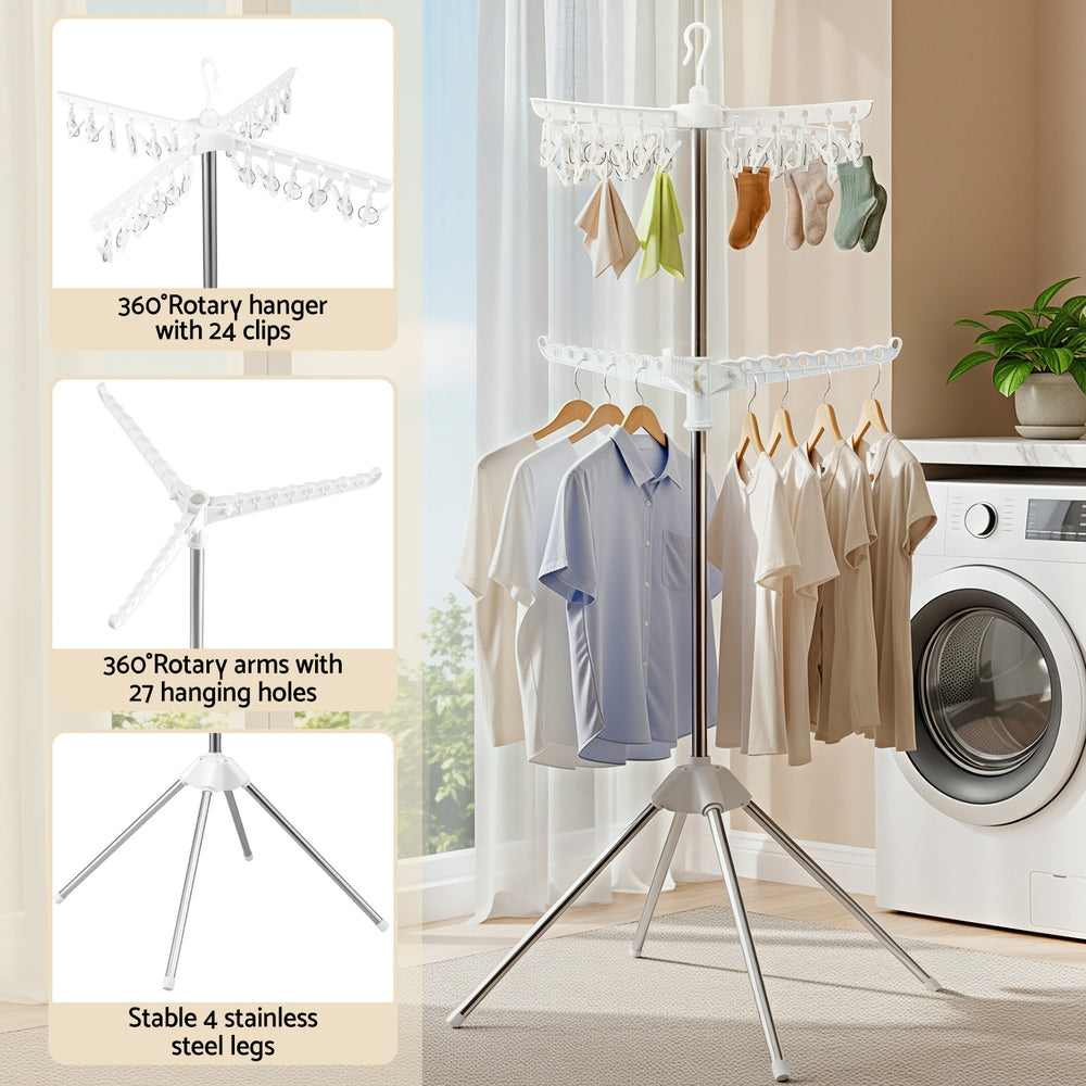 Artiss Clothes Rack Airer 2 Tier Rotatable Hanger Foldable-5