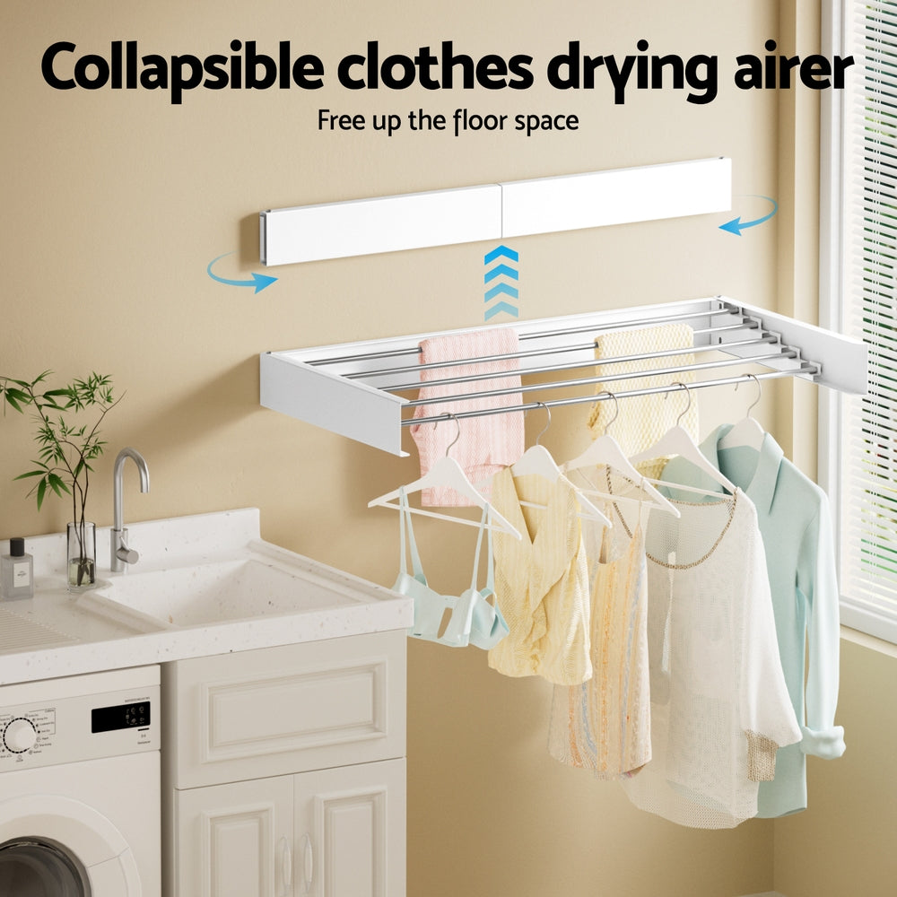 Artiss Clothes Rack Wall Mounted Airer Foldable White-3