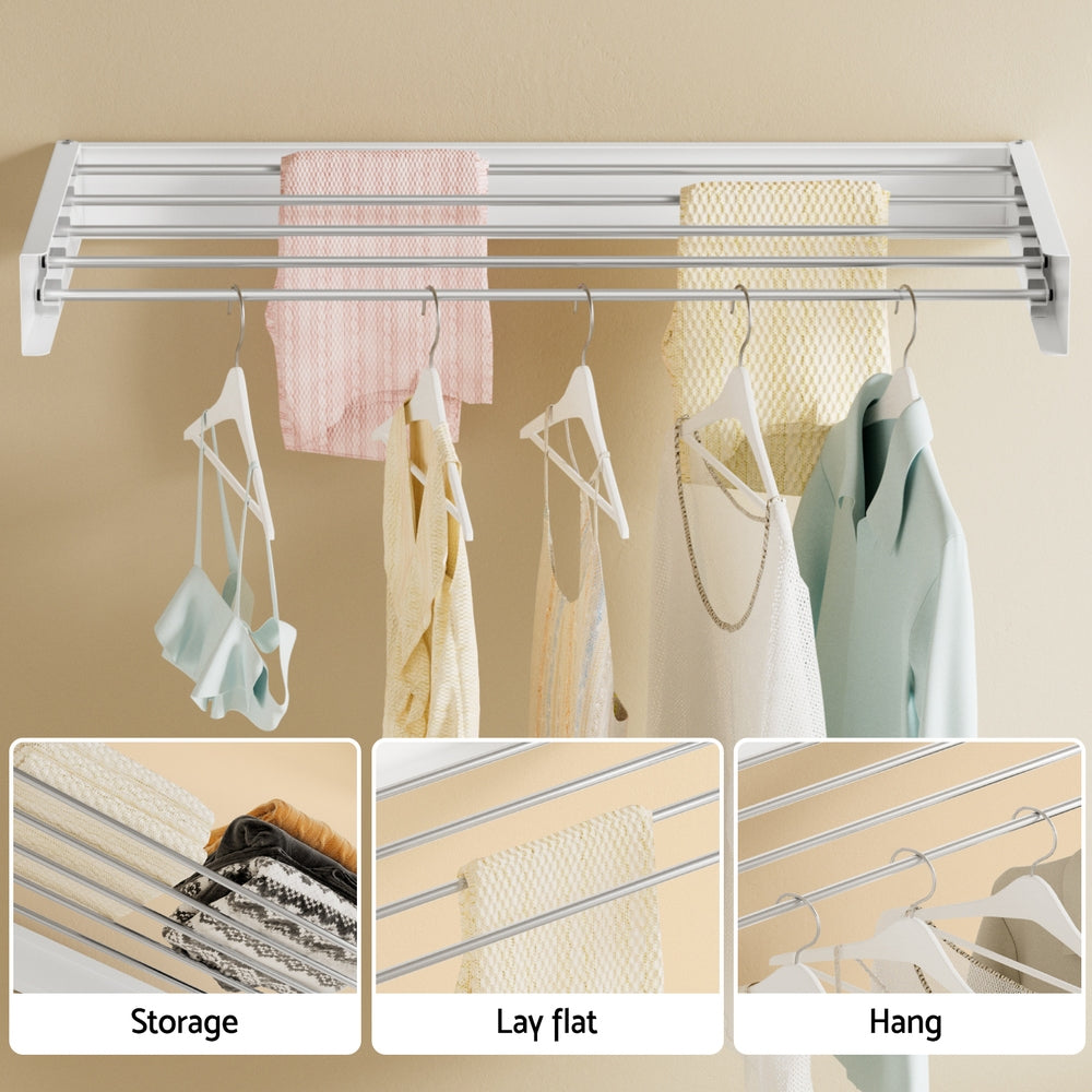 Artiss Clothes Rack Wall Mounted Airer Foldable White-5