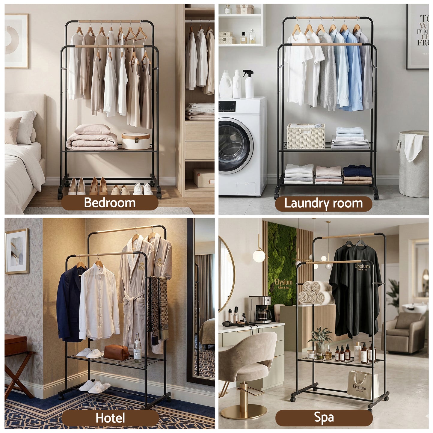 Artiss Clothes Rack Double Rod Airer Rail Coat Stand Hanger Storage Shelf