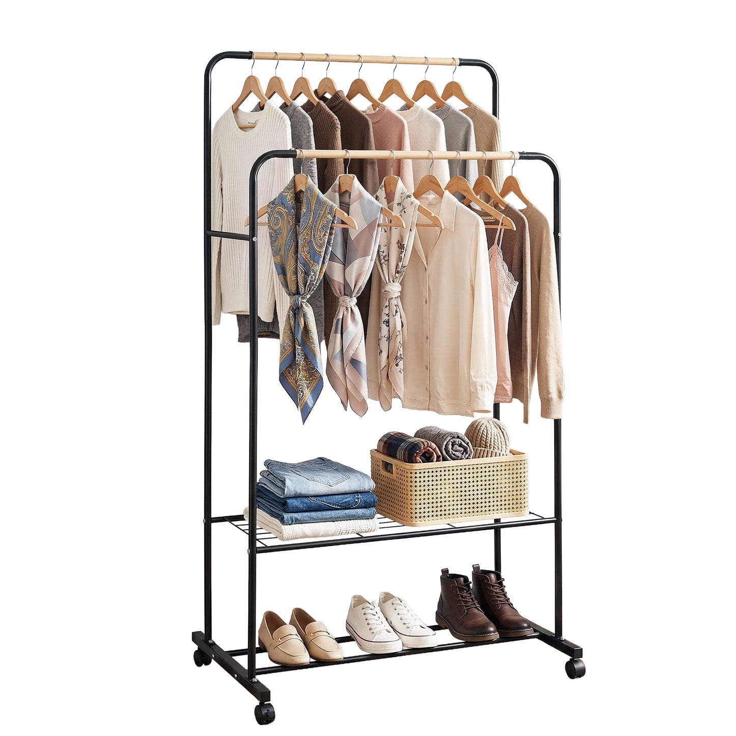 Artiss Clothes Rack Double Rod Airer Rail Coat Stand Hanger Storage Shelf