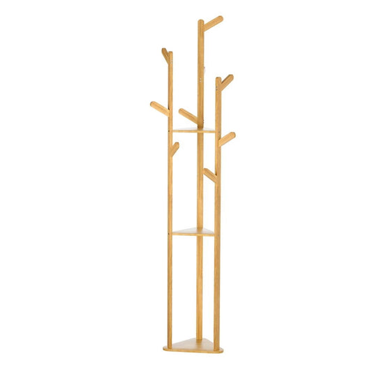 Artiss Clothes Rack Coat Stand 9 Hooks Tree Shelf Bamboo-0