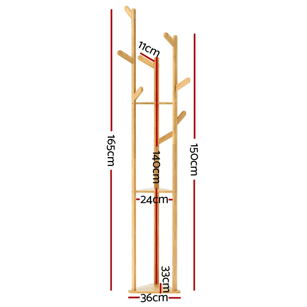 Artiss Clothes Rack Coat Stand 9 Hooks Tree Shelf Bamboo-1