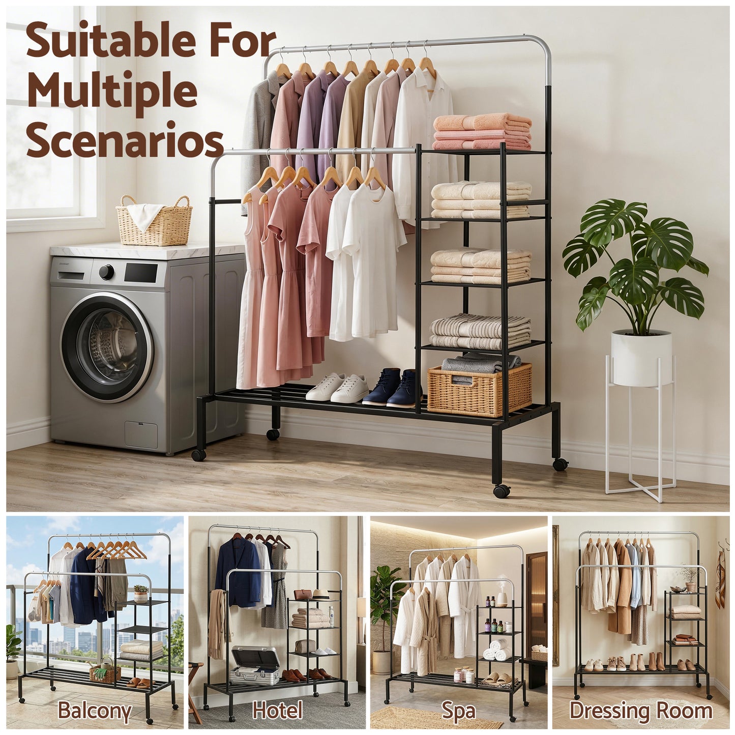 Artiss Clothes Rack Double Rod Airer Rail Coat Stand Hanger Storage Shelf