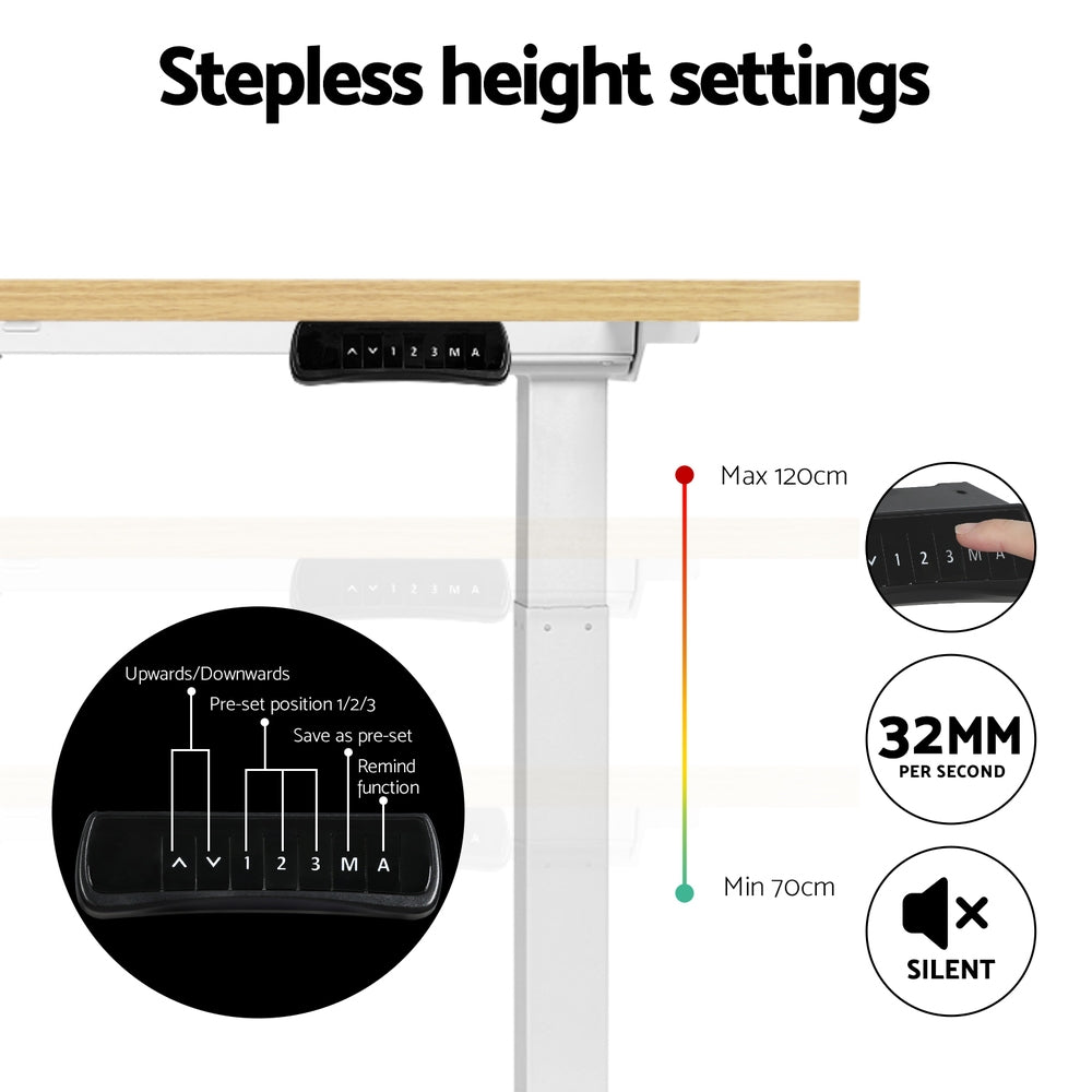 Artiss Standing Desk Motorised Dual Motor 120CM White Oak-4