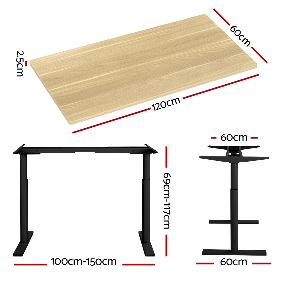 Artiss Standing Desk Motorised Electric Dual Motor White Oak 120CM-1