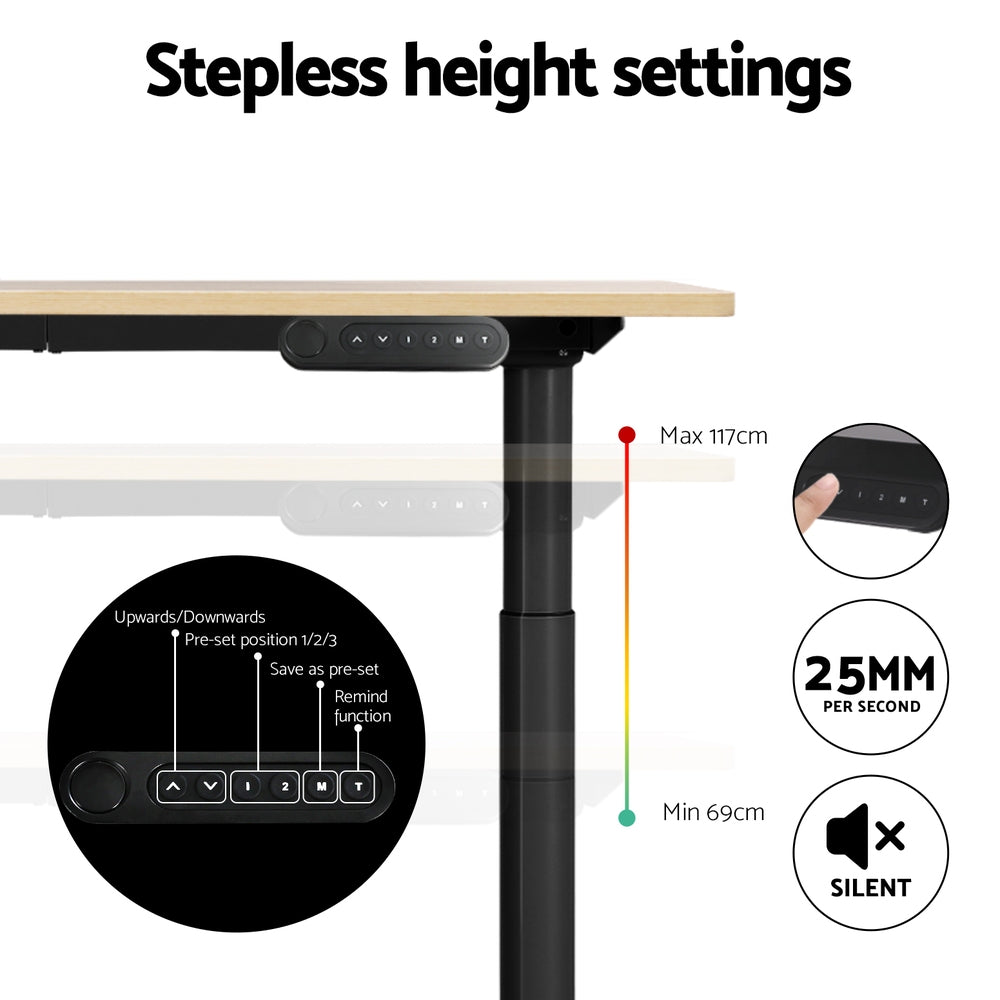 Artiss Standing Desk Motorised Electric Dual Motor White Oak 120CM-4