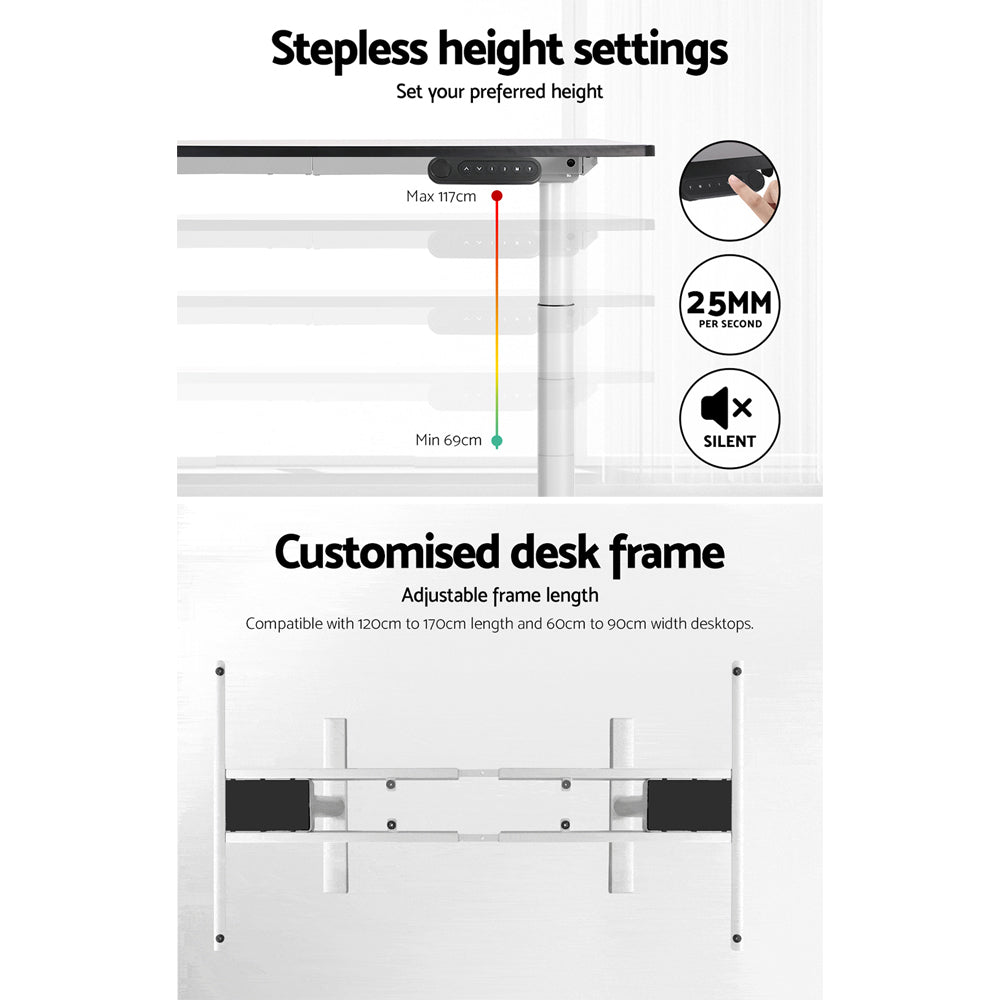 Artiss Standing Desk Frame Only Dual Motor Motorised Adjustable 125KG Load White-3