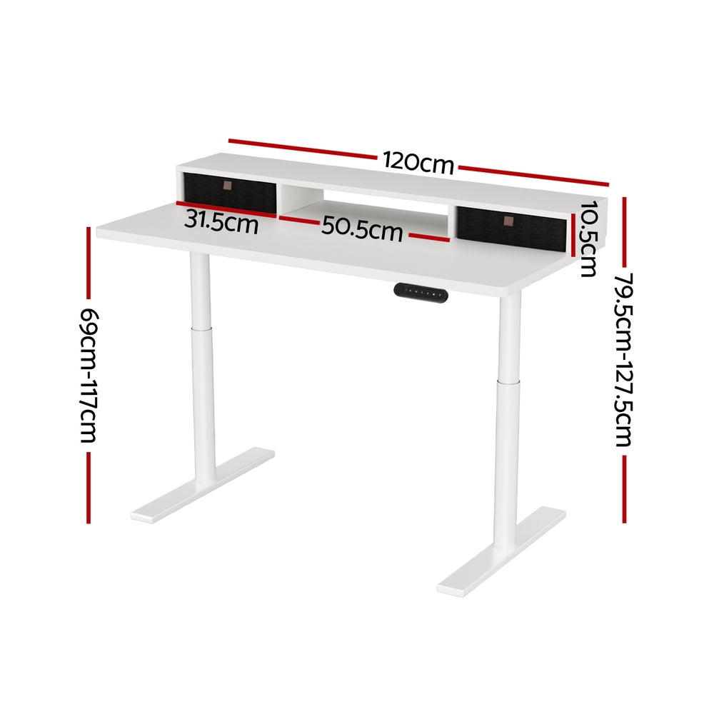 Artiss Electric Standing Desk with Storage Rack Shelf Drawers White 120CM-1