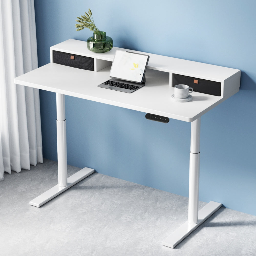 Artiss Electric Standing Desk with Storage Rack Shelf Drawers White 120CM-6