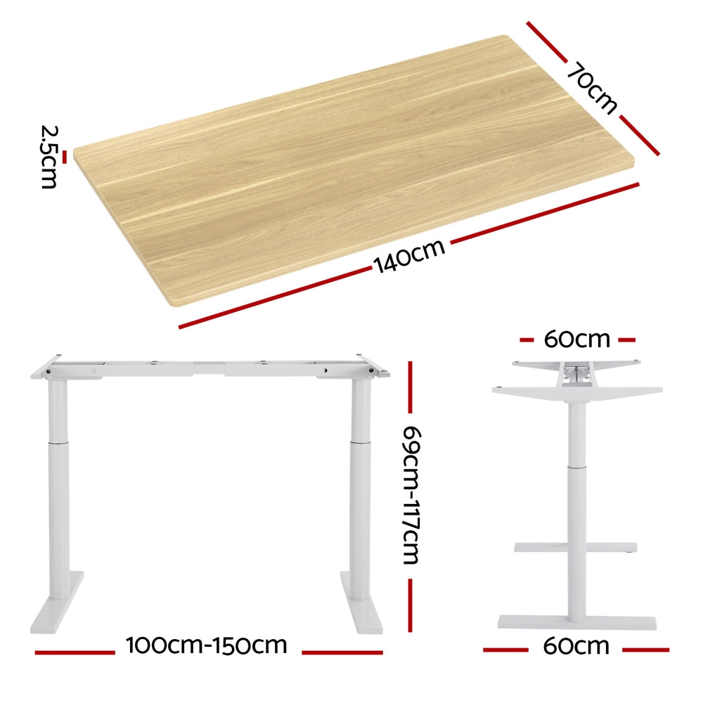 Artiss Standing Desk Motorised Electric Dual Motor 140CM White Oak-1