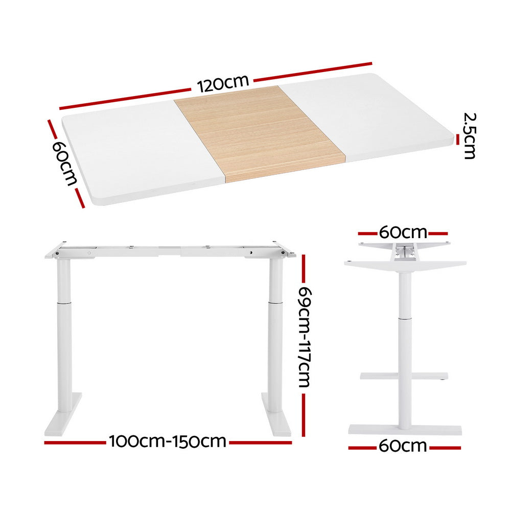 Artiss Standing Desk Motorised Electric Dual Motor Splice White Pine 120CM-1