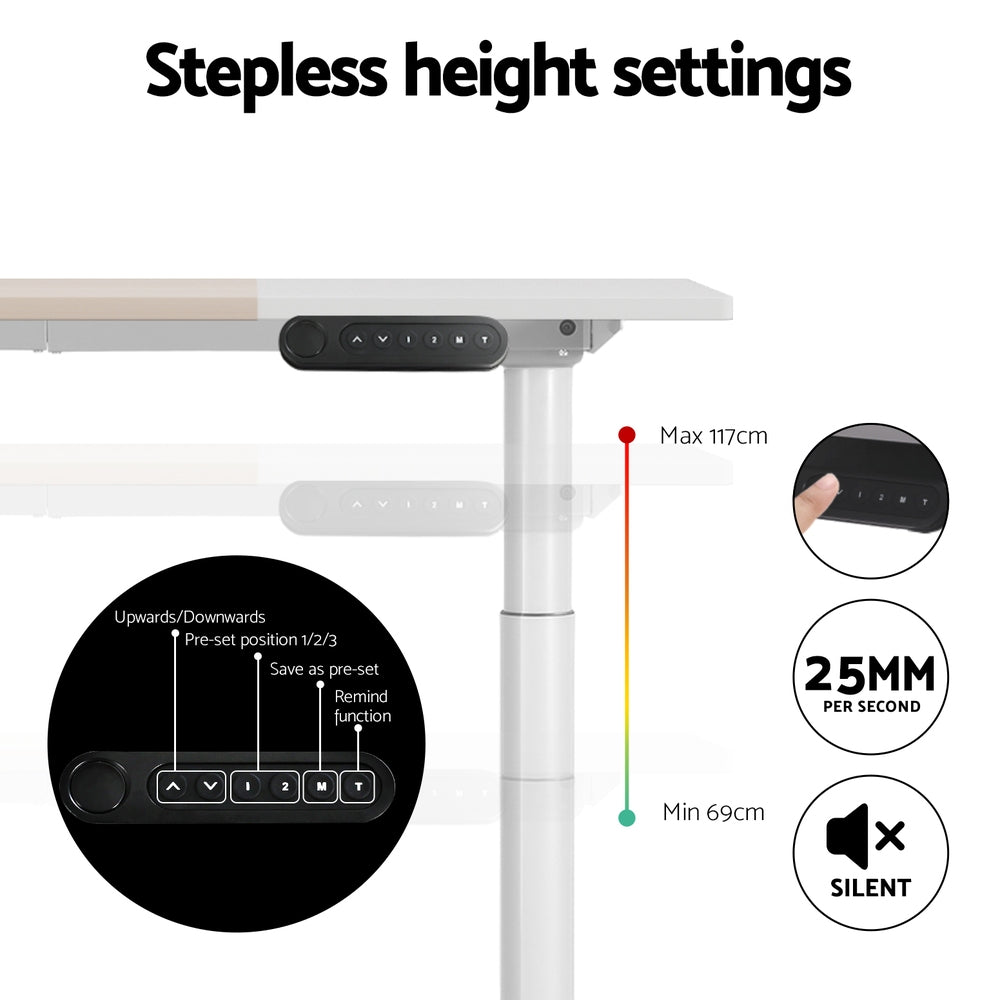 Artiss Standing Desk Motorised Electric Dual Motor Splice White Pine 120CM-4