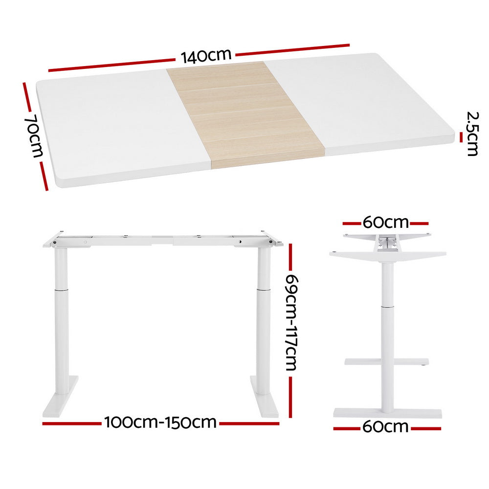 Artiss Standing Desk Motorised Electric Dual Motor 140CM White Pine-1