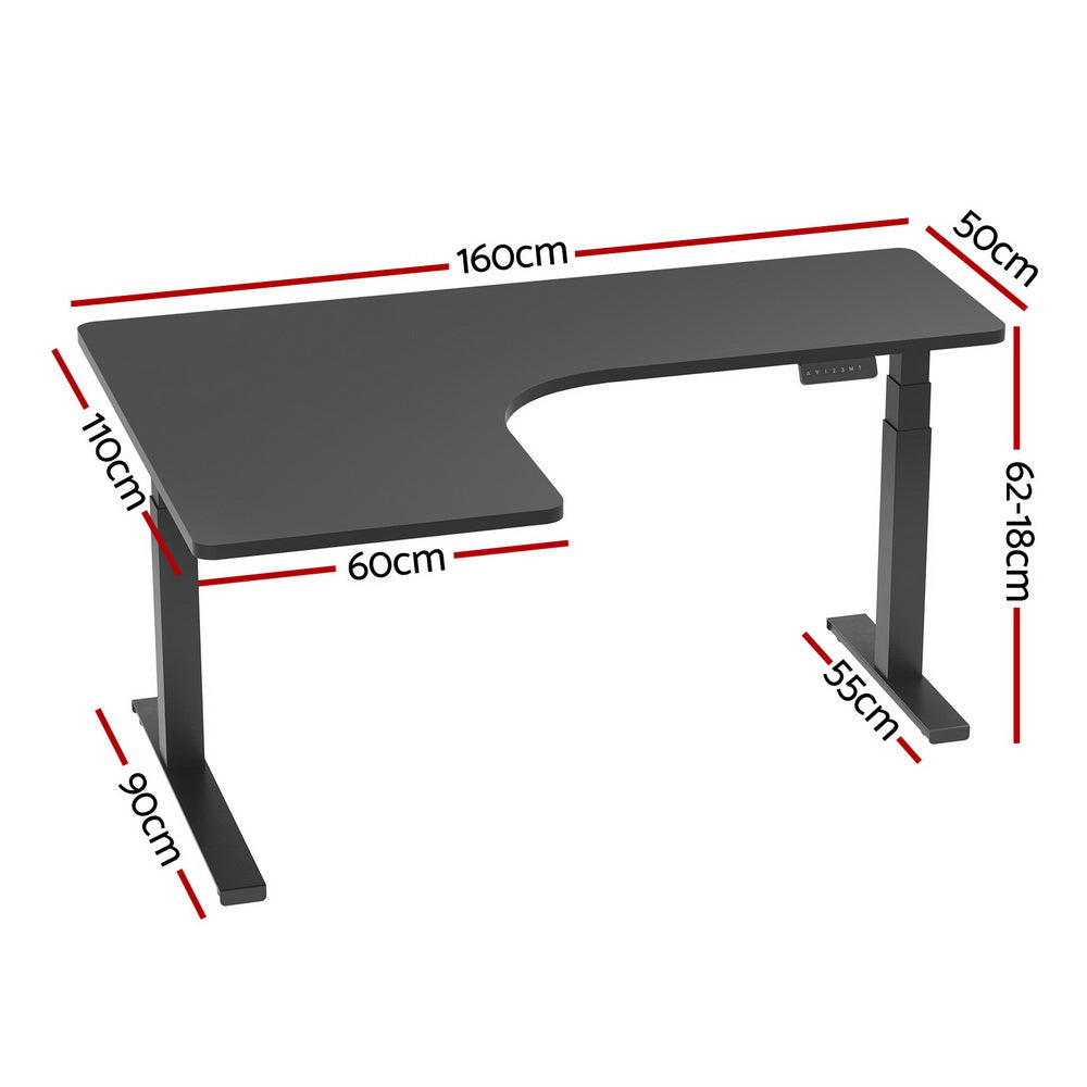 Artiss Standing Desks L-shape Motorised 160CM Black-1