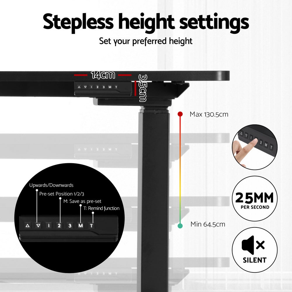 Artiss Standing Desks L-shape Motorised 160CM Black-4