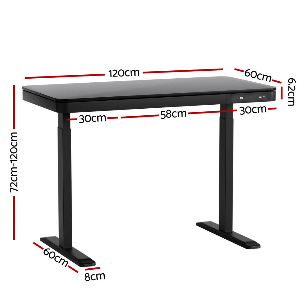 Artiss Standing Desk Motorised Electric Dual Motor Drawer 120CM Black-1