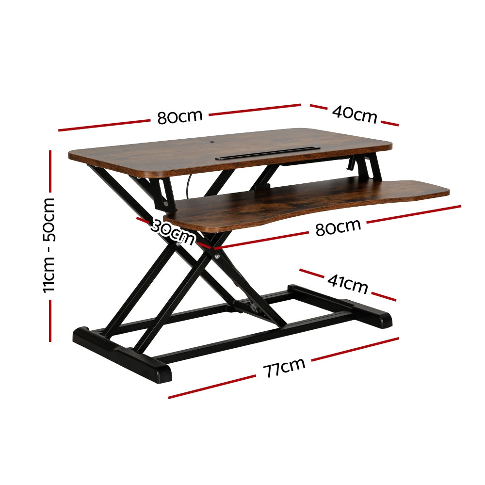 Artiss Standing Desk Riser Height Adjustable Rustic Brown 80CM-1