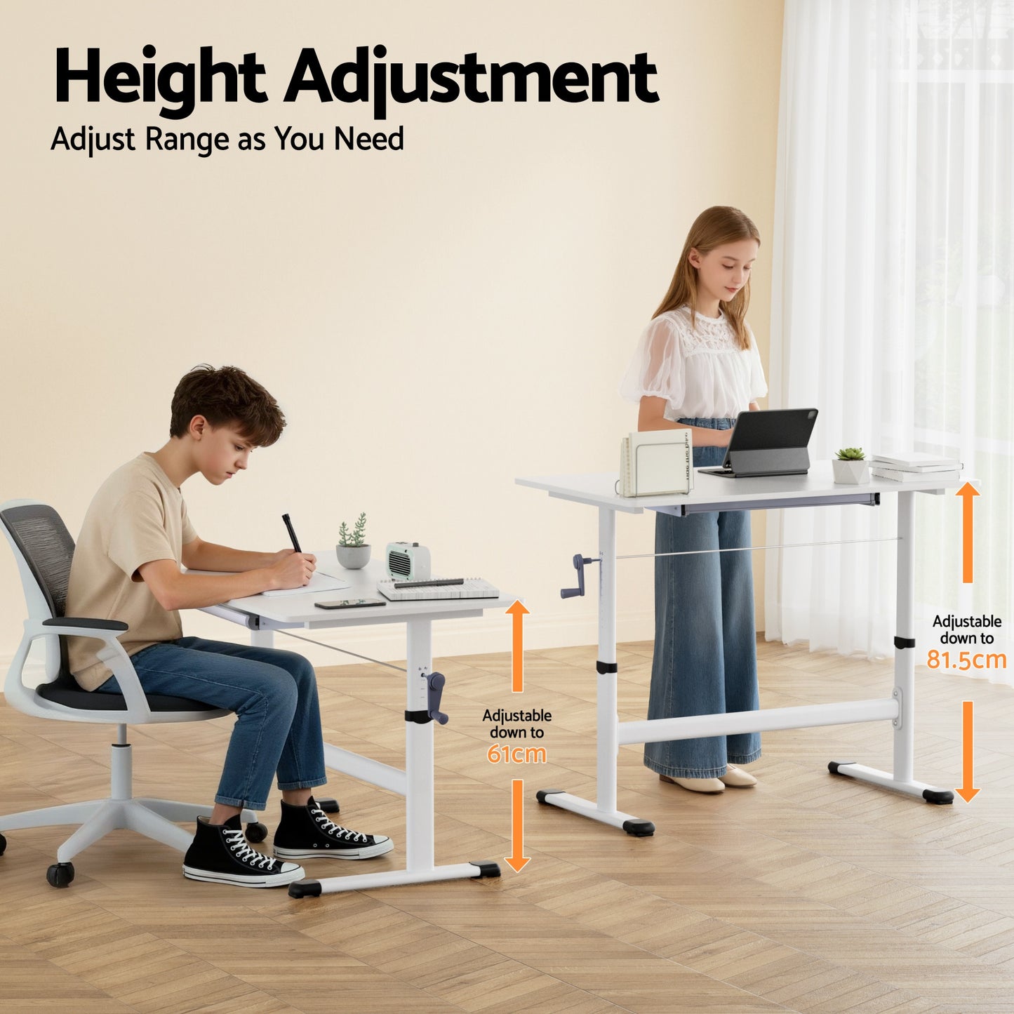 Artiss Manual Standing Desk Height Adjustable Workstation Computer Desks Study 100CM White-4