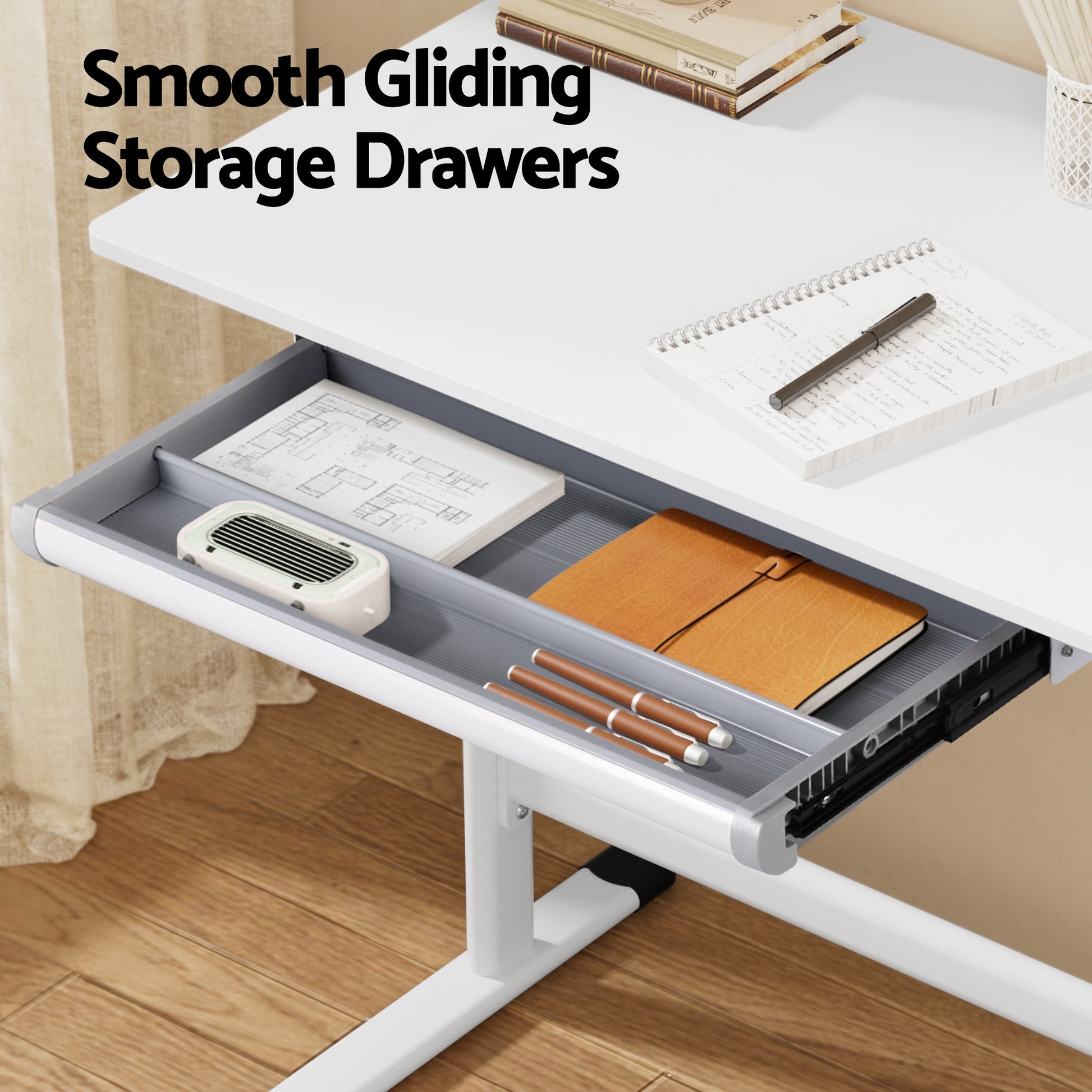 Artiss Manual Standing Desk Height Adjustable Workstation Computer Desks Study 100CM White-5