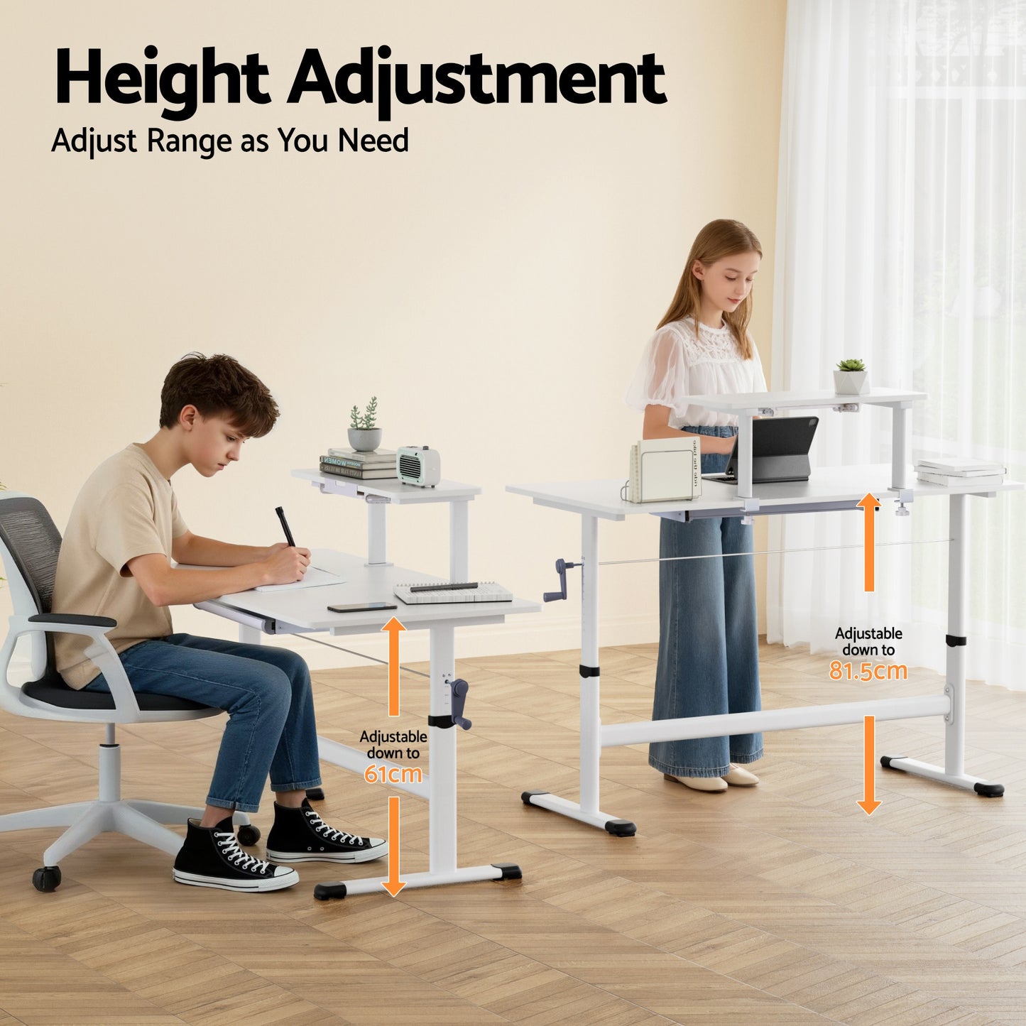 Artiss Manual Standing Desk Height Adjustable Workstation Computer Desks Study 120CM White-4