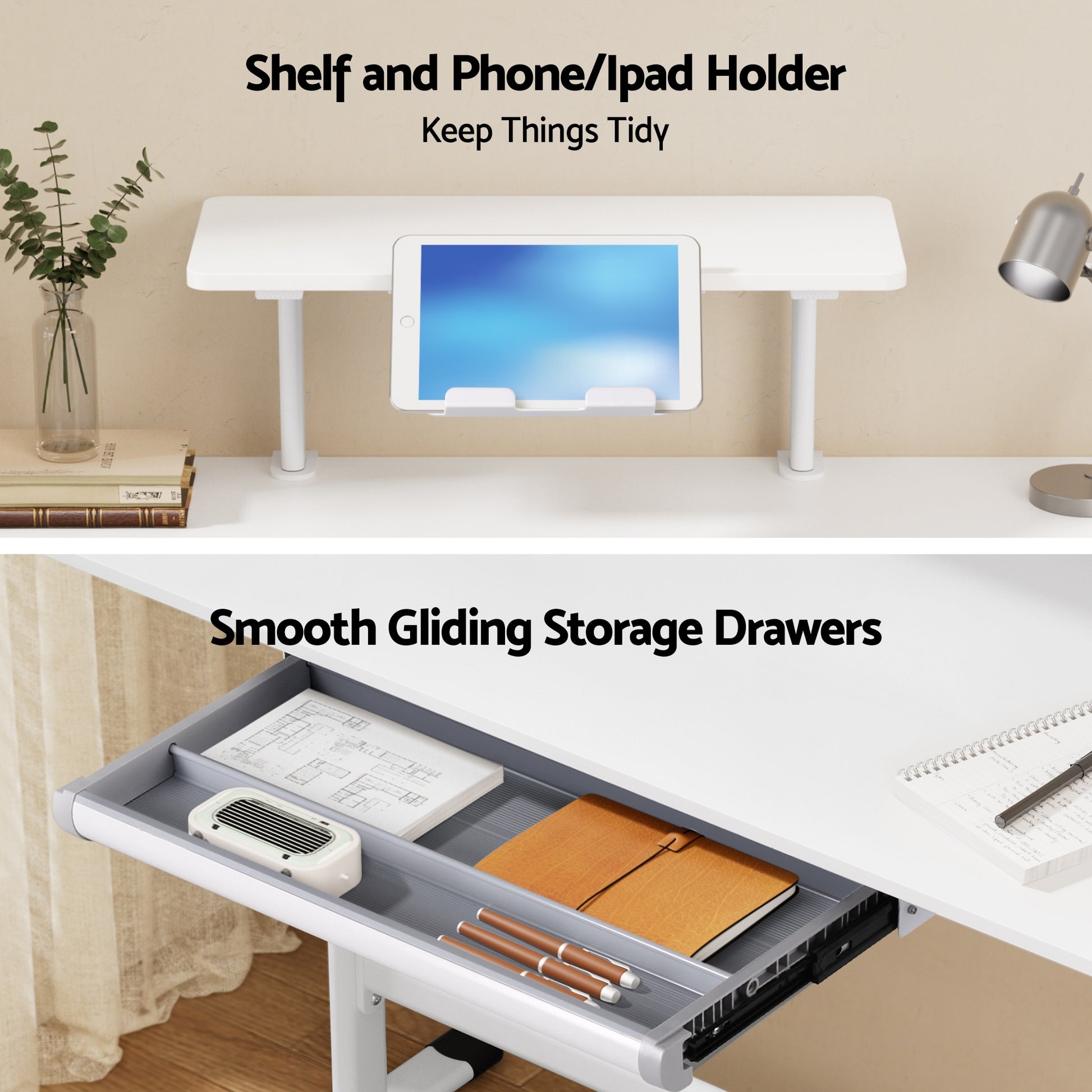 Artiss Manual Standing Desk Height Adjustable Workstation Computer Desks Study 120CM White-5