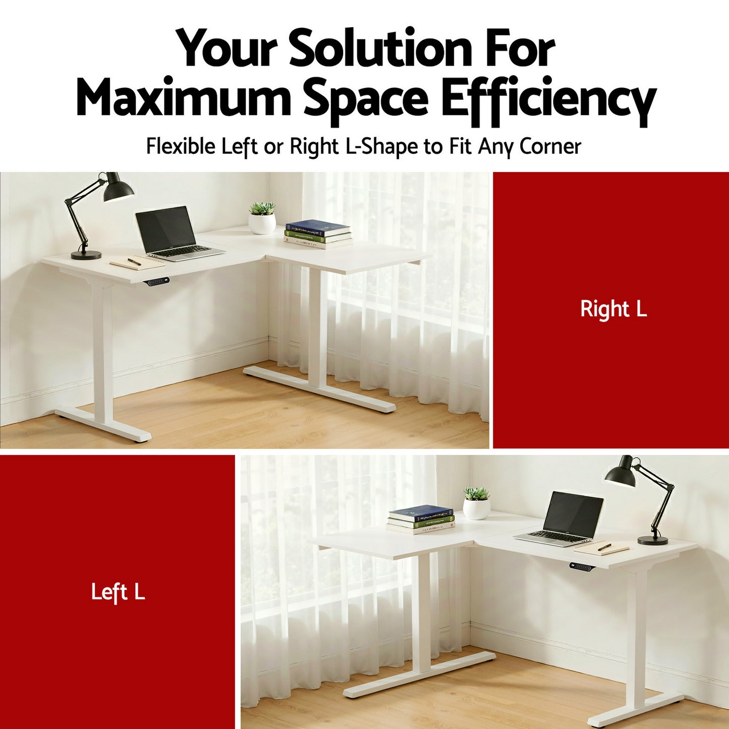 Artiss L-Shape Standing Desk Sit Stand Up Height Adjustable Electric Motorised White-5