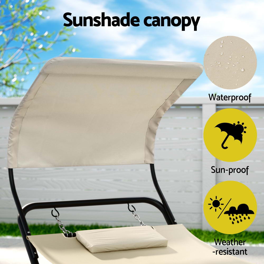 Gardeon Hammock Bed w/ Stand Sun Lounge Chair Beige-3