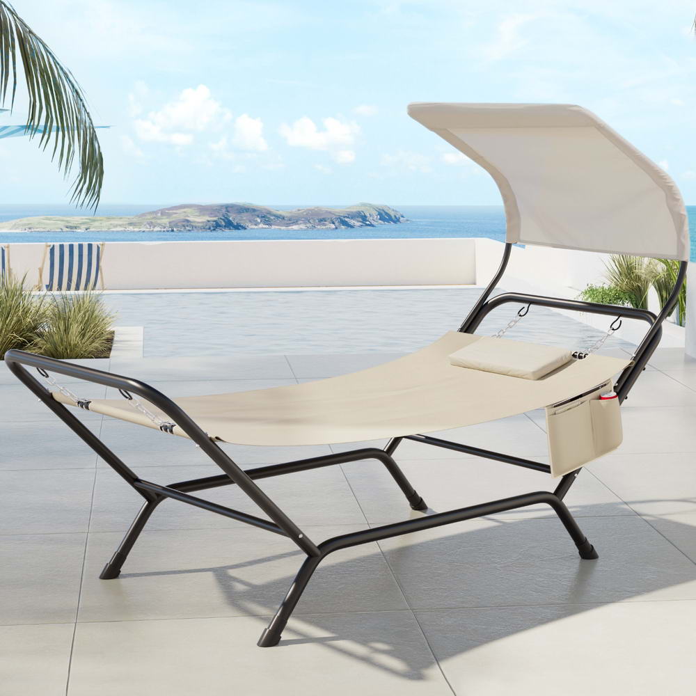 Gardeon Hammock Bed w/ Stand Sun Lounge Chair Beige-6