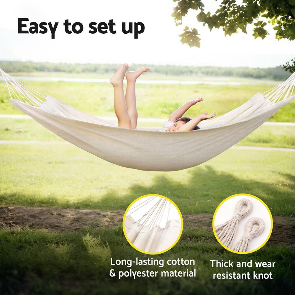 Gardeon Hammock Bed w/ Travel Bag Outdoor Lounge Chair Cream-5