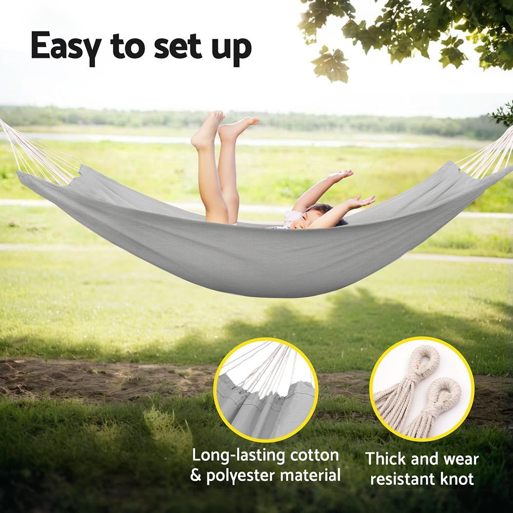 Gardeon Hammock Bed w/ Travel Bag Outdoor Lounge Chair Grey-5