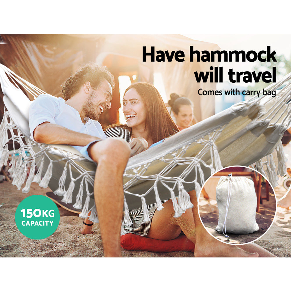 Gardeon Hammock Bed Rope Tassel Outdoor Hammocks Chair Camping-4