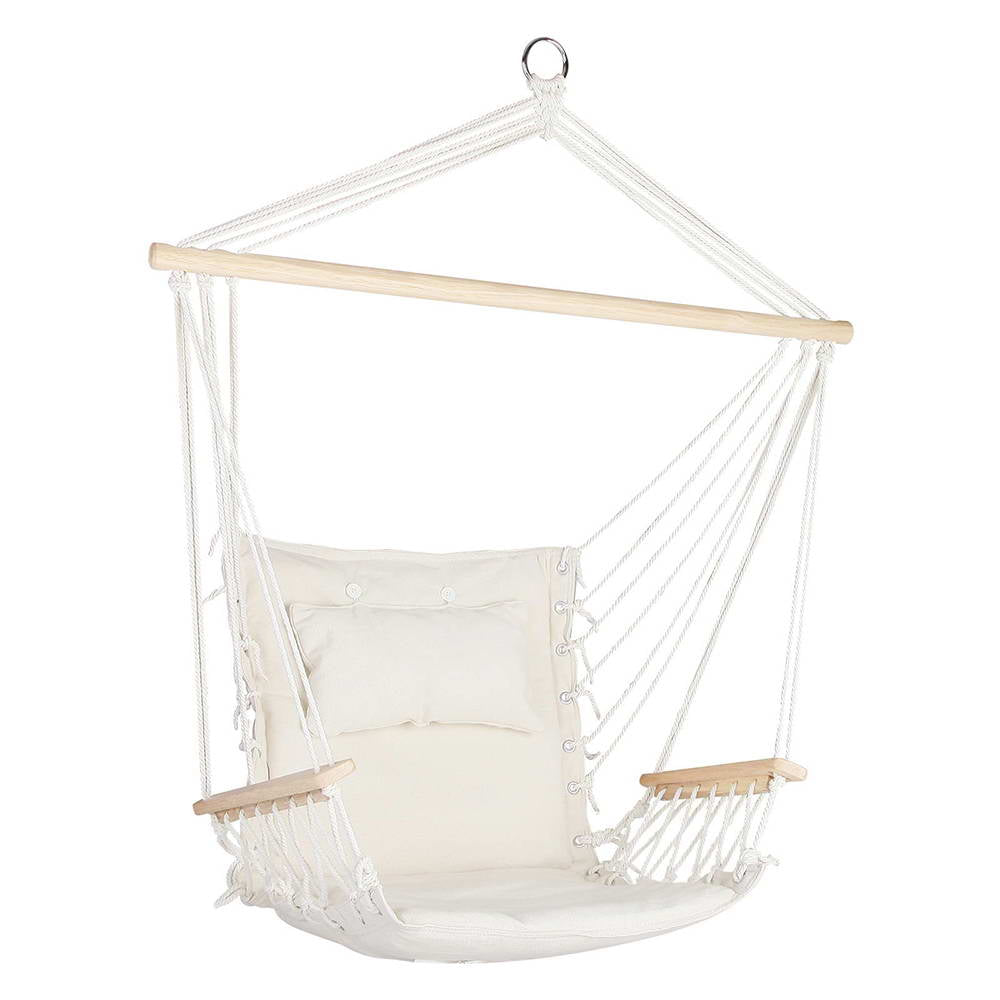 Gardeon Hammock Chair Hanging with Armrest Camping Hammocks Cream-0