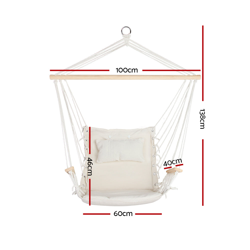 Gardeon Hammock Chair Hanging with Armrest Camping Hammocks Cream-1