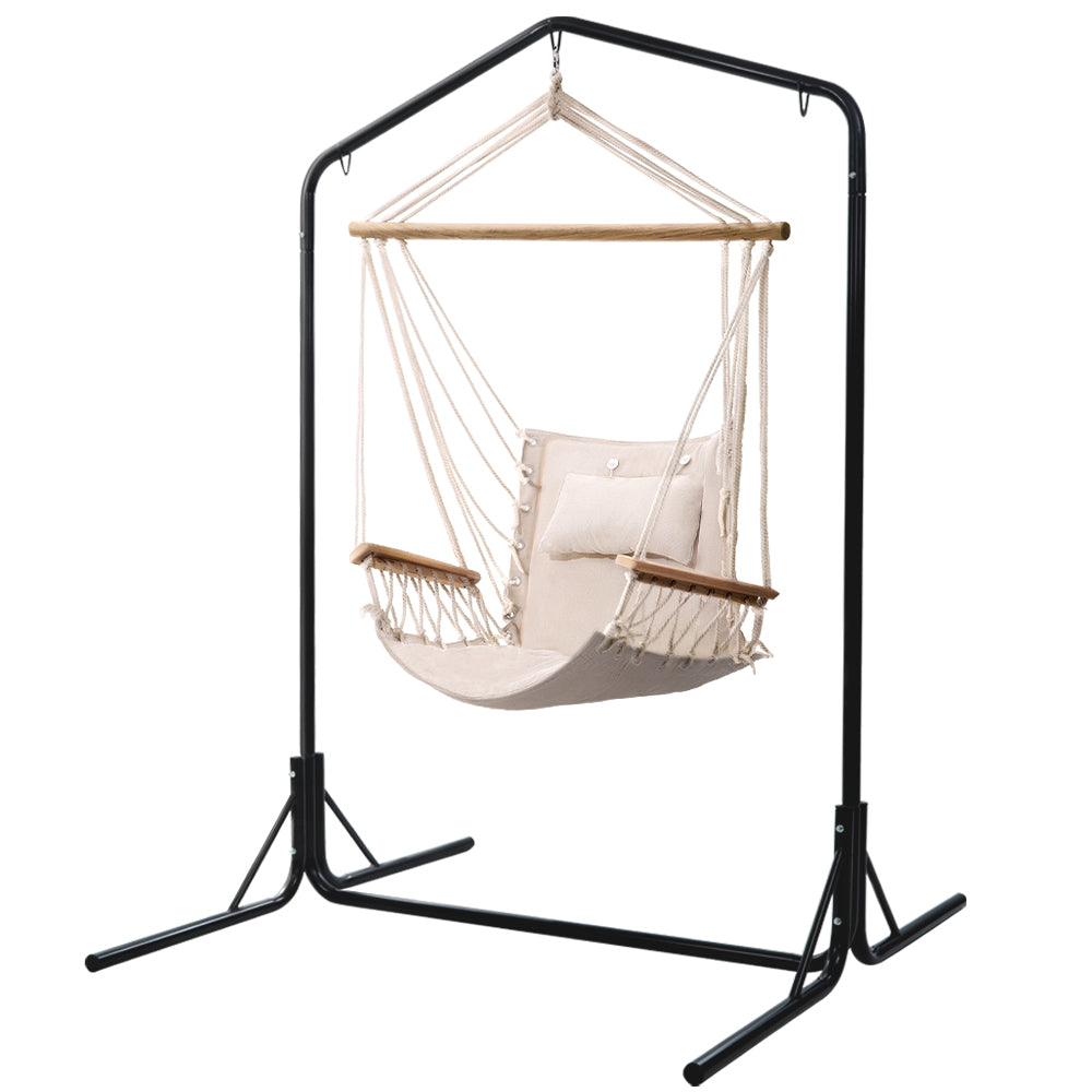 Gardeon Outdoor Hammock Chair with Stand Swing Hanging Hammock Garden Cream-0