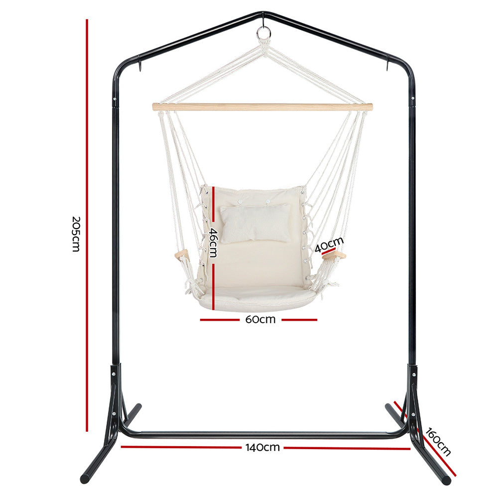 Gardeon Outdoor Hammock Chair with Stand Swing Hanging Hammock Garden Cream-1