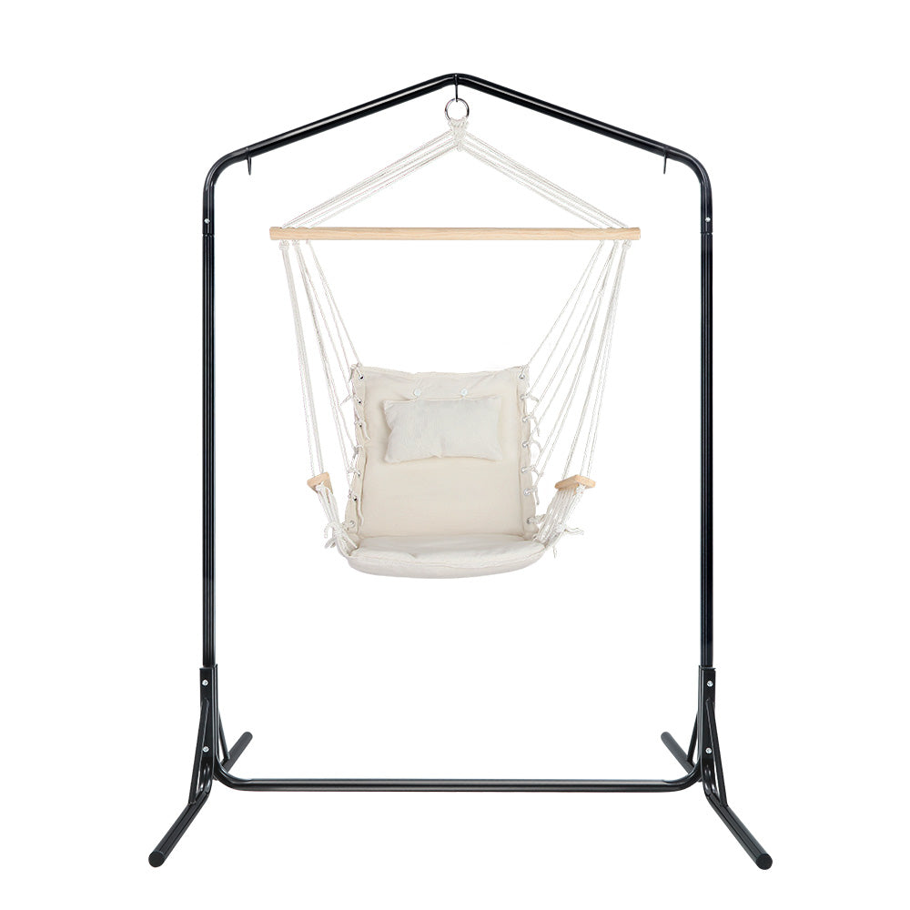 Gardeon Outdoor Hammock Chair with Stand Swing Hanging Hammock Garden Cream-2