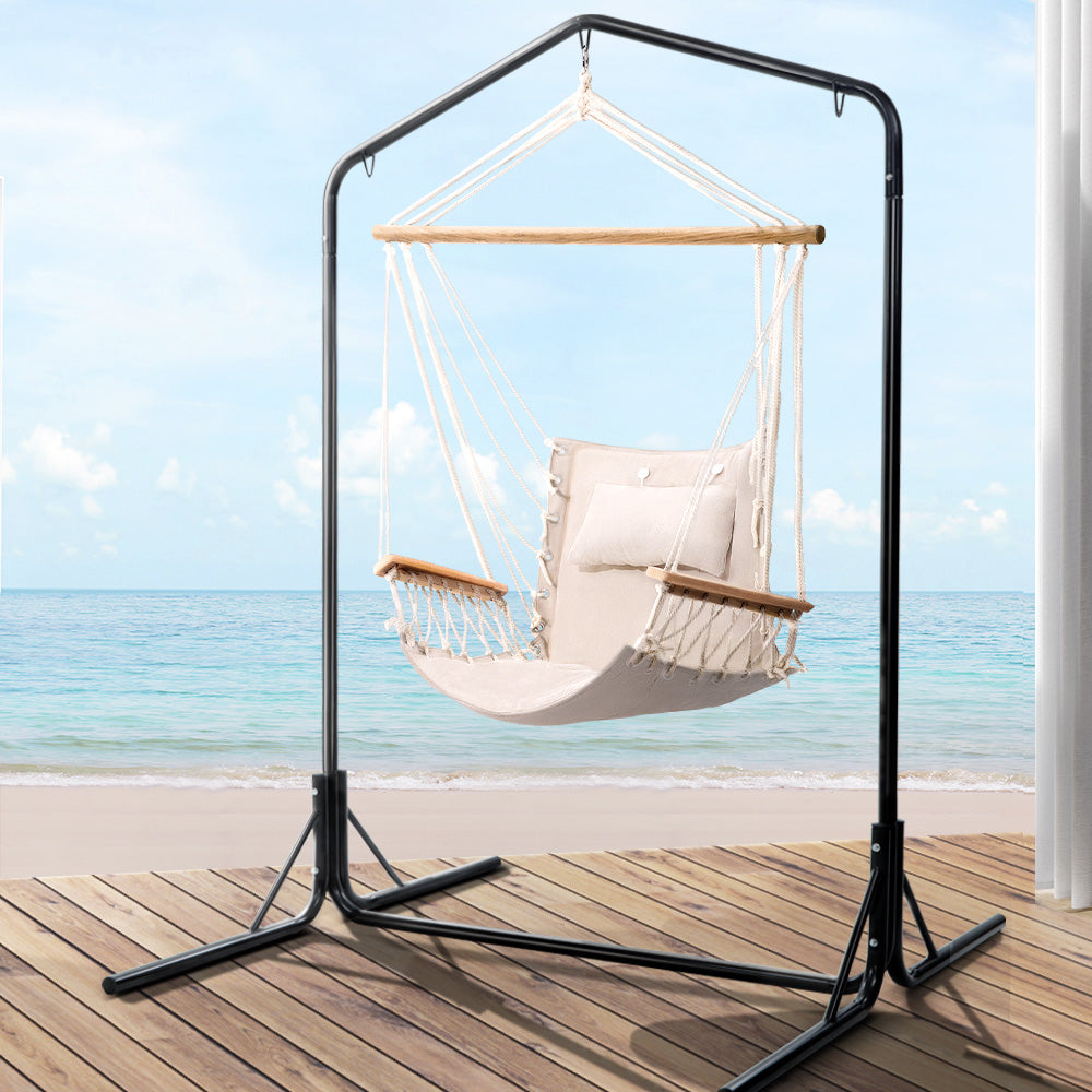 Gardeon Outdoor Hammock Chair with Stand Swing Hanging Hammock Garden Cream-7