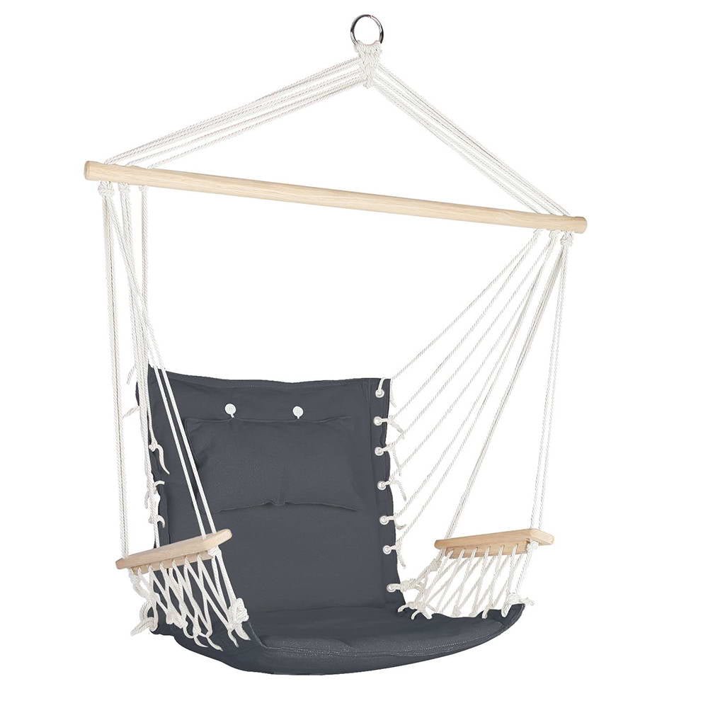 Gardeon Hammock Chair Hanging with Armrest Camping Hammocks Grey-0