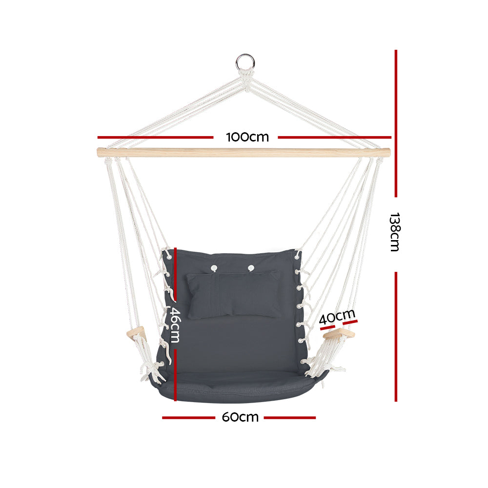 Gardeon Hammock Chair Hanging with Armrest Camping Hammocks Grey-1