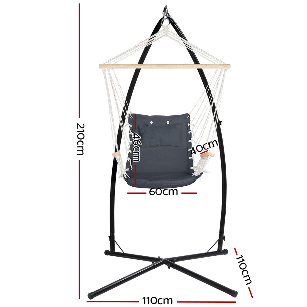 Gardeon Hammock Chair with Steel Stand Armrest Outdoor Hanging Grey-1