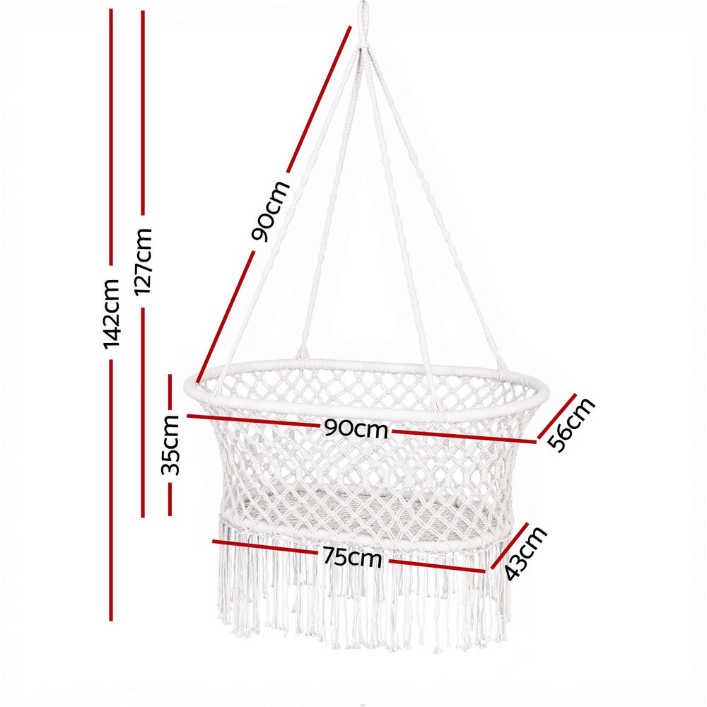 Gardeon Hammock Chair Cotton Swing Chair Outdoor Indoor Cream-1