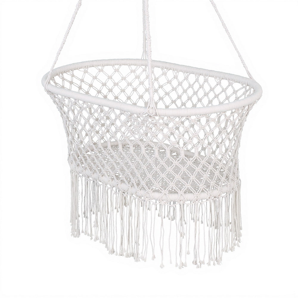 Gardeon Hammock Chair Cotton Swing Chair Outdoor Indoor Cream-2