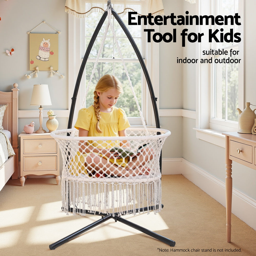 Gardeon Hammock Chair Cotton Swing Chair Outdoor Indoor Cream-5