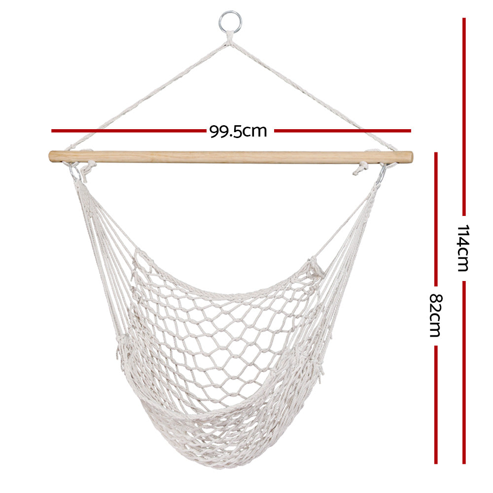 Gardeon Hammock Chair Outdoor Hanging Camping Mesh Indoor Cream-1